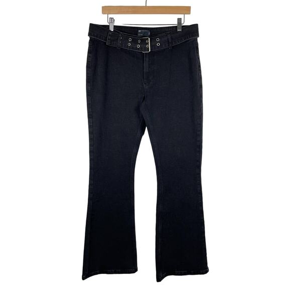 ASOS Low Rise Flare Jeans with Belt Size 34 Black Grunge Punk Emo Goth Denim - Picture 1 of 7